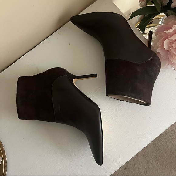 Brown Leather Suede Pointy Zip Ankle Boots - Picture 9 of 13